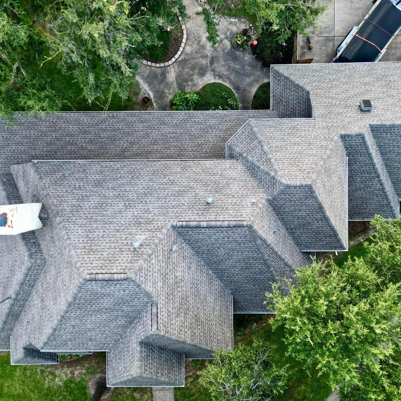 GAF Timberline HDZ shingle roof installation aerial view GAF Timberline HDZ shingle roof installation aerial view
