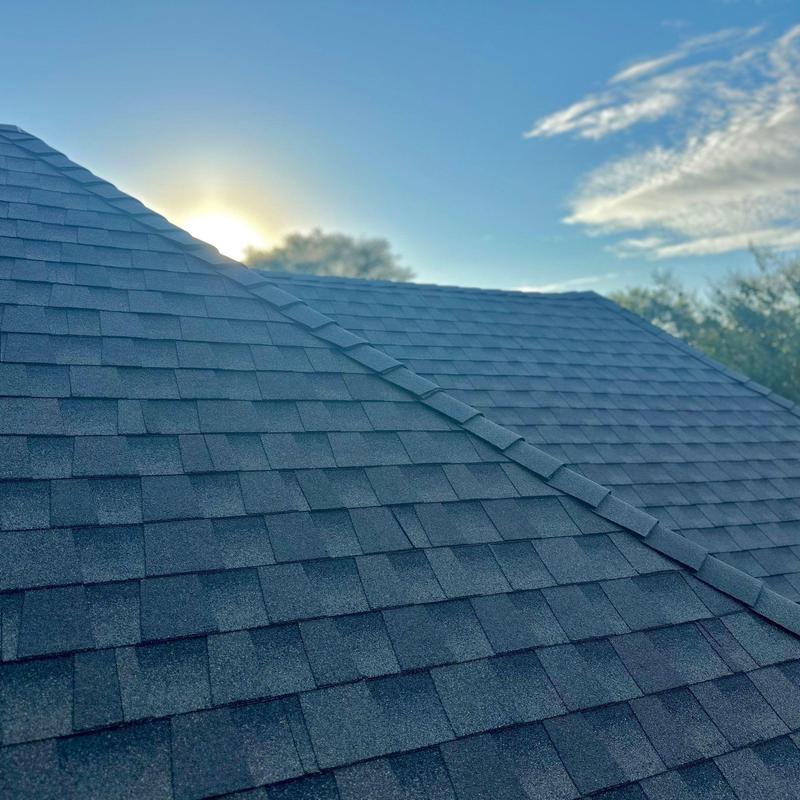 GAF Timberline HDZ shingle roof at sunset GAF Timberline HDZ shingle roof at sunset