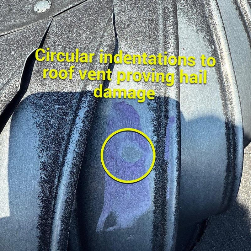 Roof vent with hail damage indentations