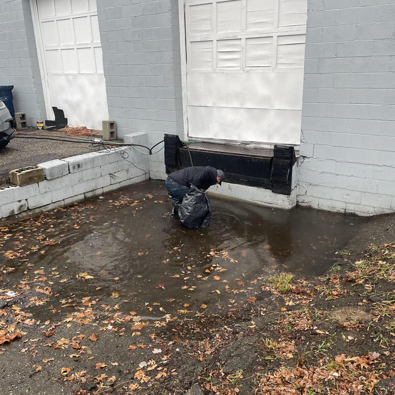 Zip drain installation at flooded loading dock