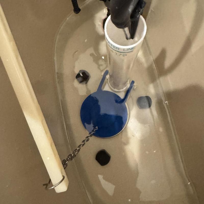 Toilet flapper valve and tank interior with water