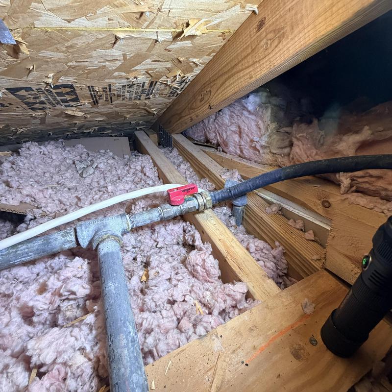 Galvanized gas line with shut-off valve in attic