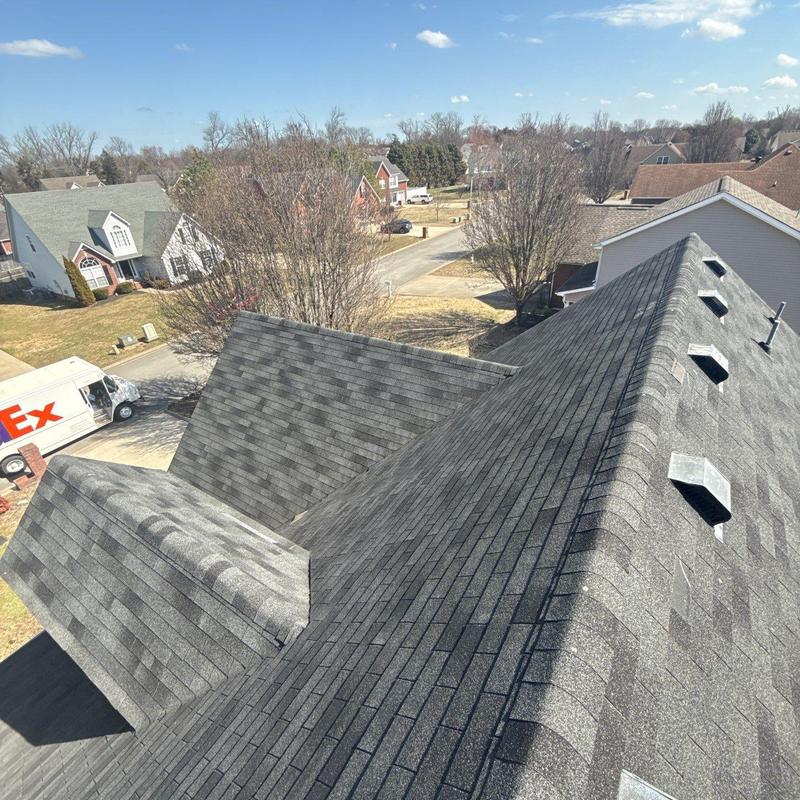 Asphalt shingle roof with flashing and vents inspection