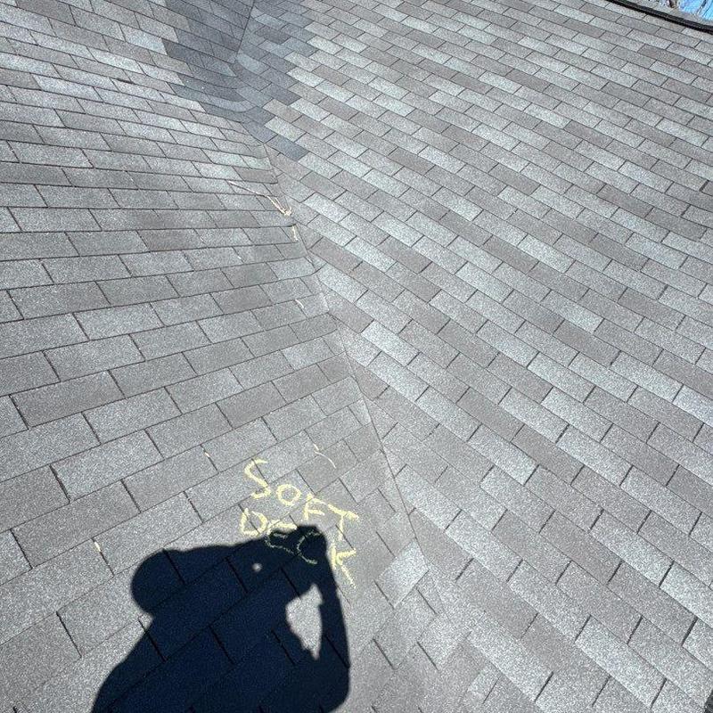 Asphalt shingles with marked soft deck damage