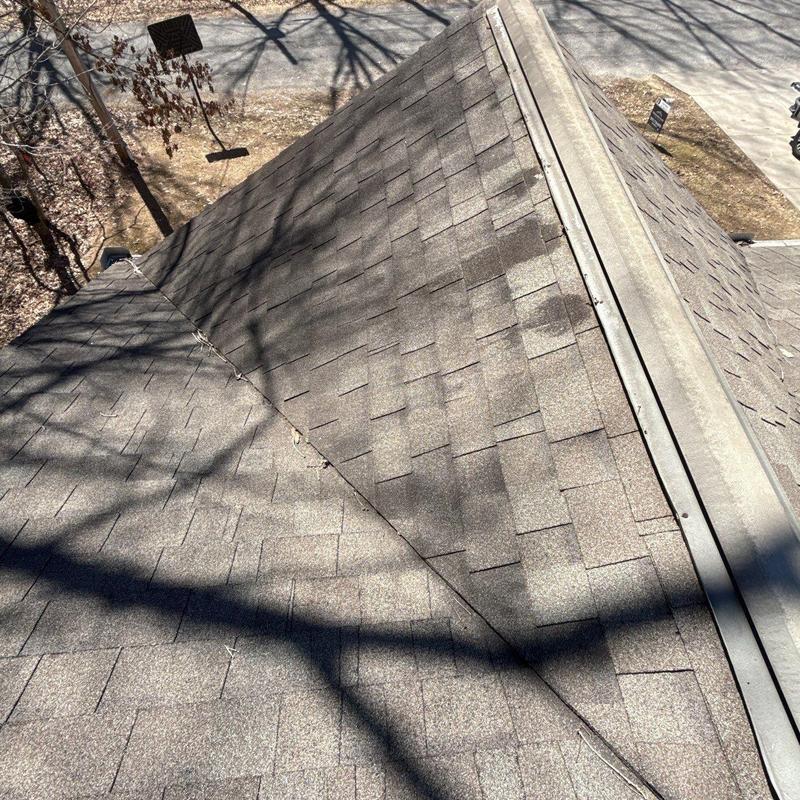Asphalt shingle roof and metal flashing inspection with hail damage