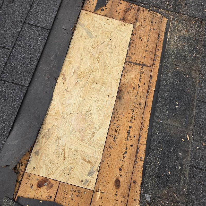 Roof decking replacement with new plywood panel