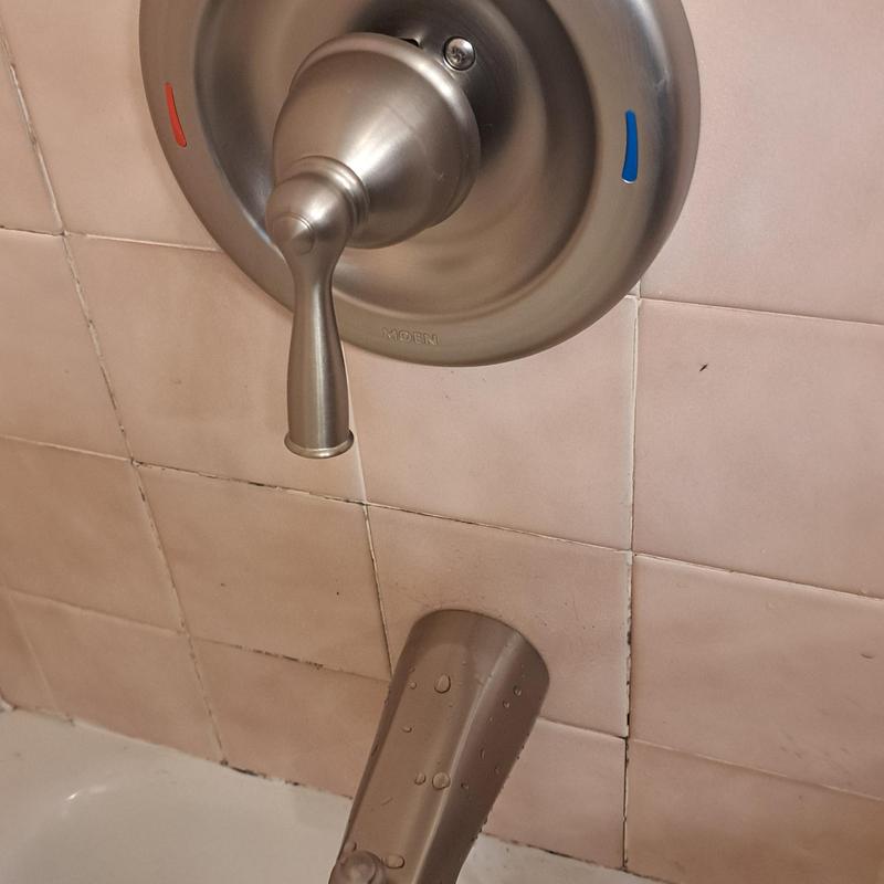 Shower valve and spout with tile wall background