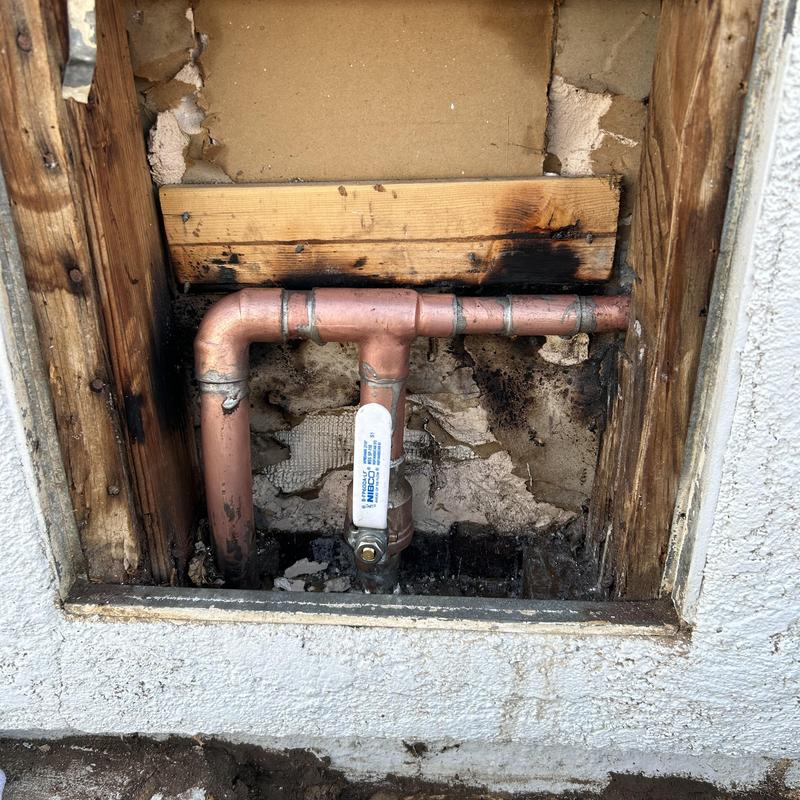 Copper ball valve shut off with fire damage wall