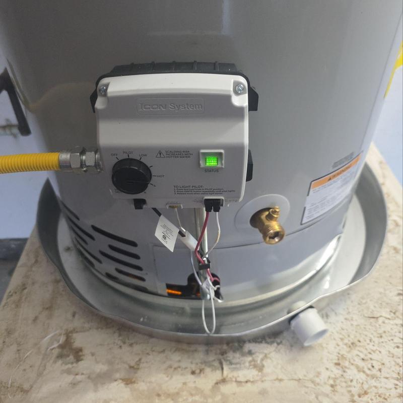 Water heater gas control valve with wiring and status light