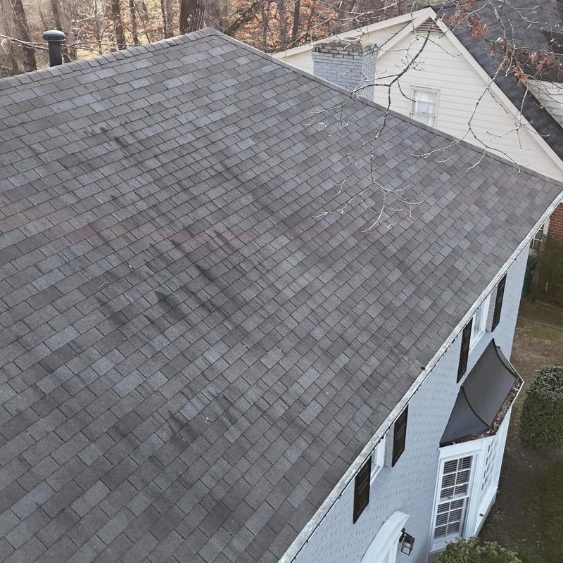Three-tab asphalt roof with no visible damage