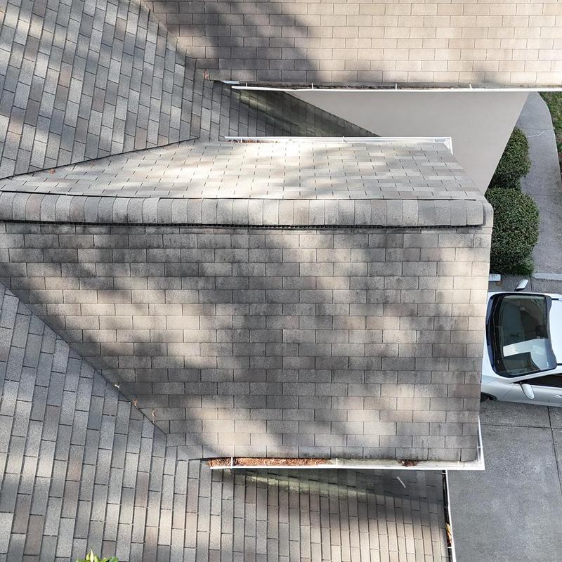 Asphalt shingle roof inspection from above view
