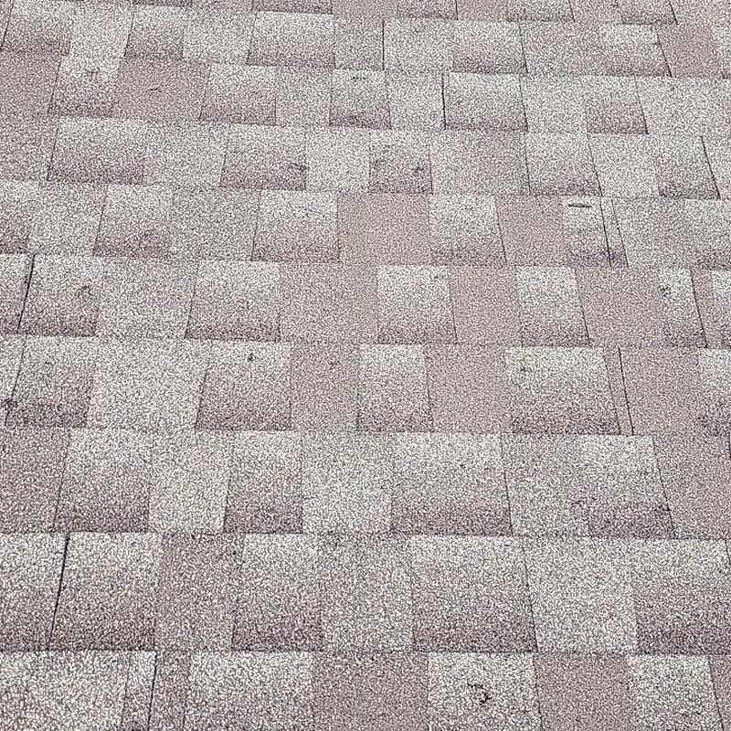Asphalt shingle roof with visible hail damage spots Asphalt shingle roof with visible hail damage spots