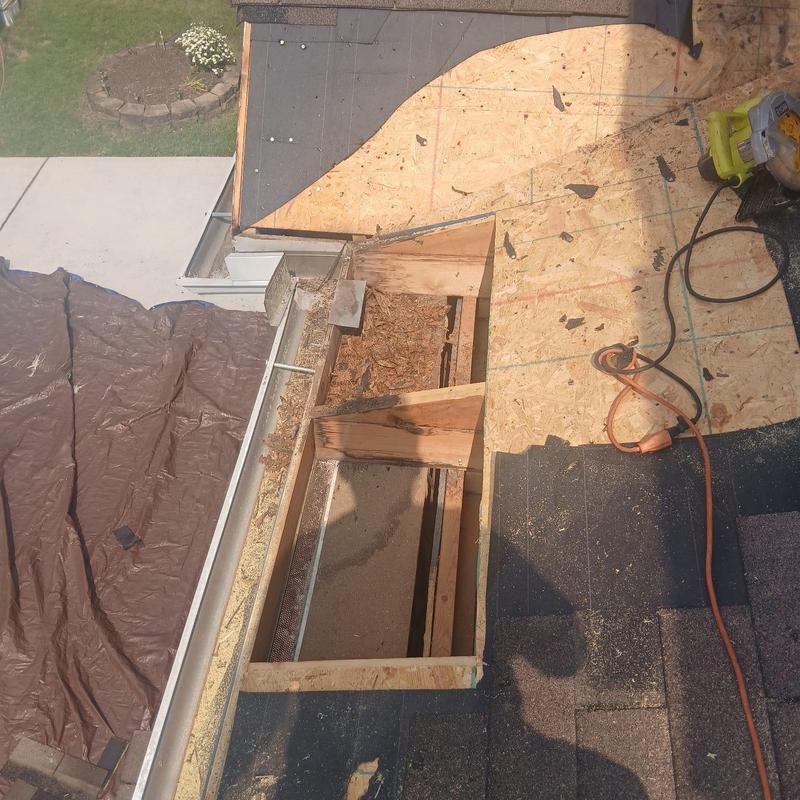 Roof decking replacement with exposed framing and tools