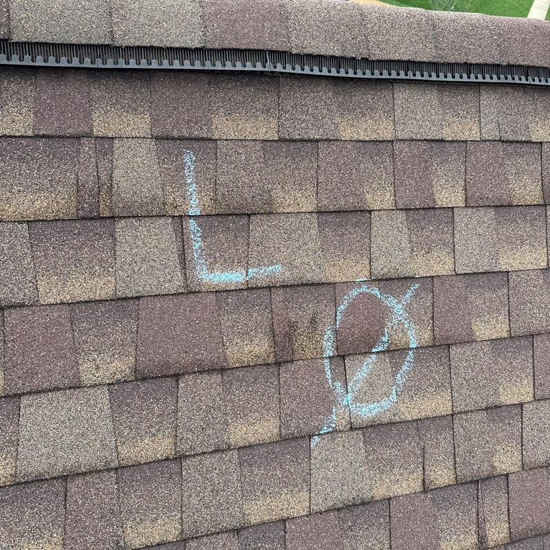 Asphalt shingle roof with hail damage markings