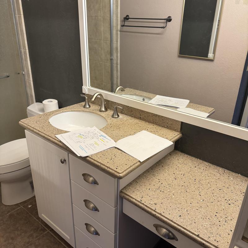 Bathroom sink and countertop with faucet and plans