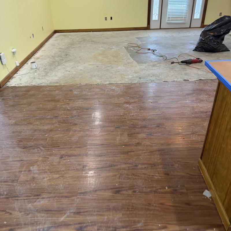 Laminate flooring removal and subfloor prep in kitchen Laminate flooring removal and subfloor prep in kitchen