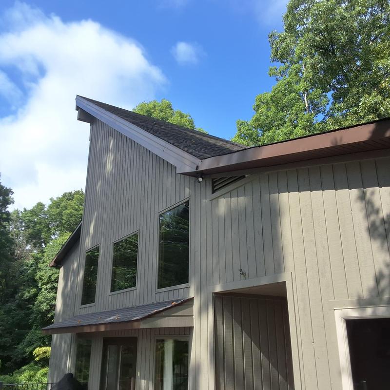 Weathered Shadow shingles on steep residential roof