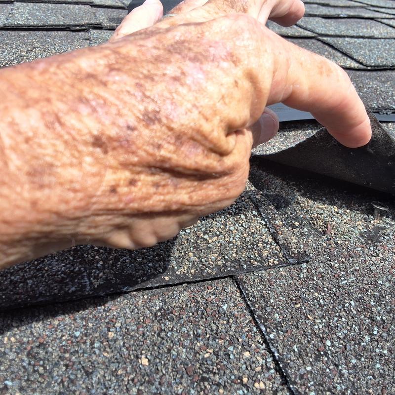 Asphalt shingle lifting exposing nails on roof