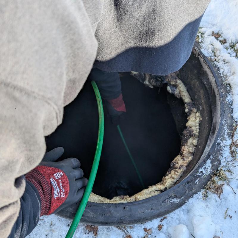 Septic line hydro jetting to clear ice blockage