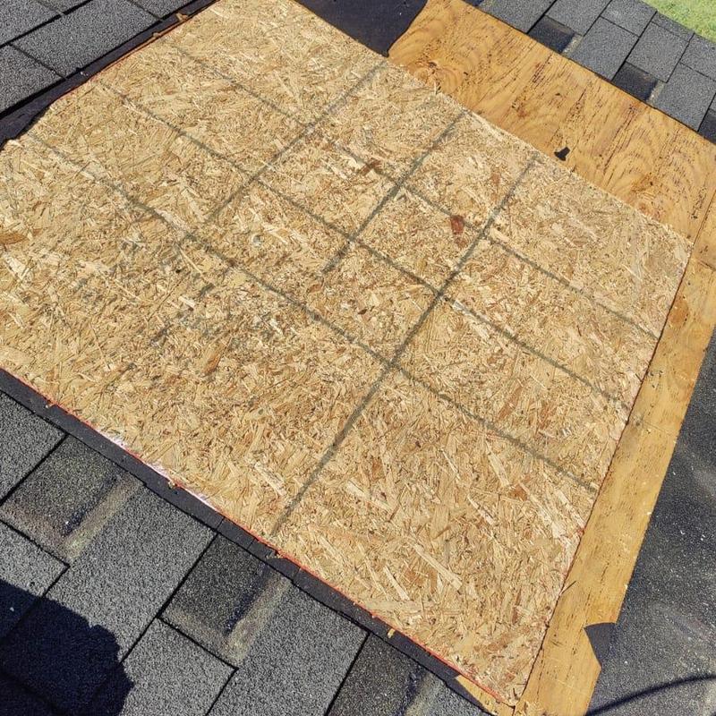 Roof decking replacement with shingles and drywall repair