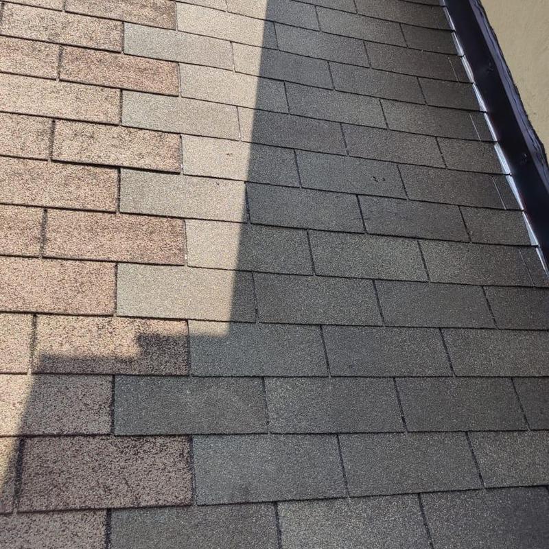 Roof shingles showing color difference after repairs