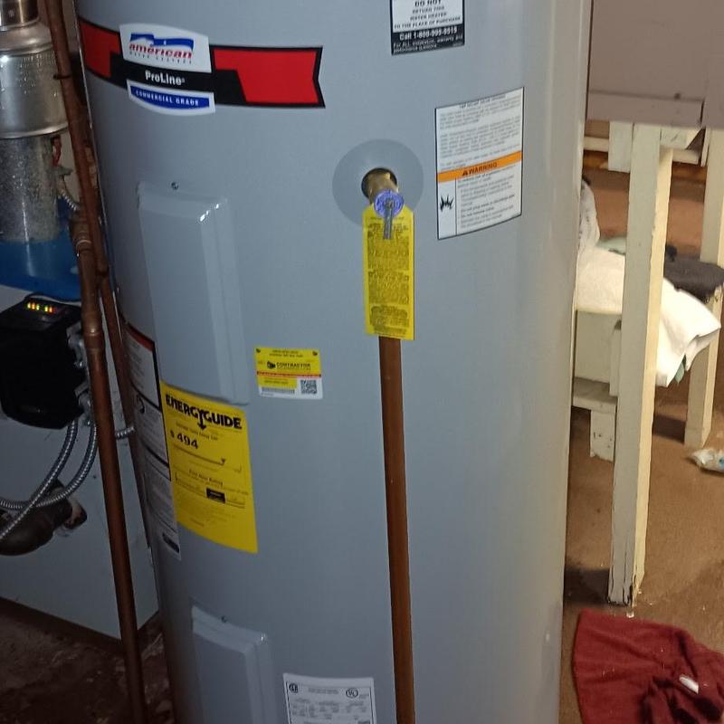50-gallon electric water heater with copper piping