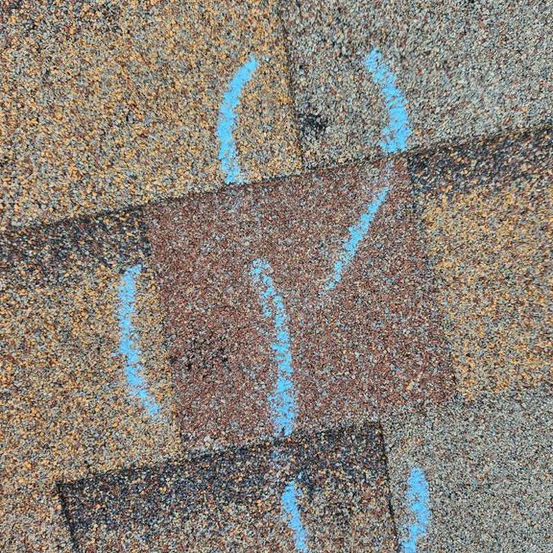 Asphalt shingle marked for hail damage inspection