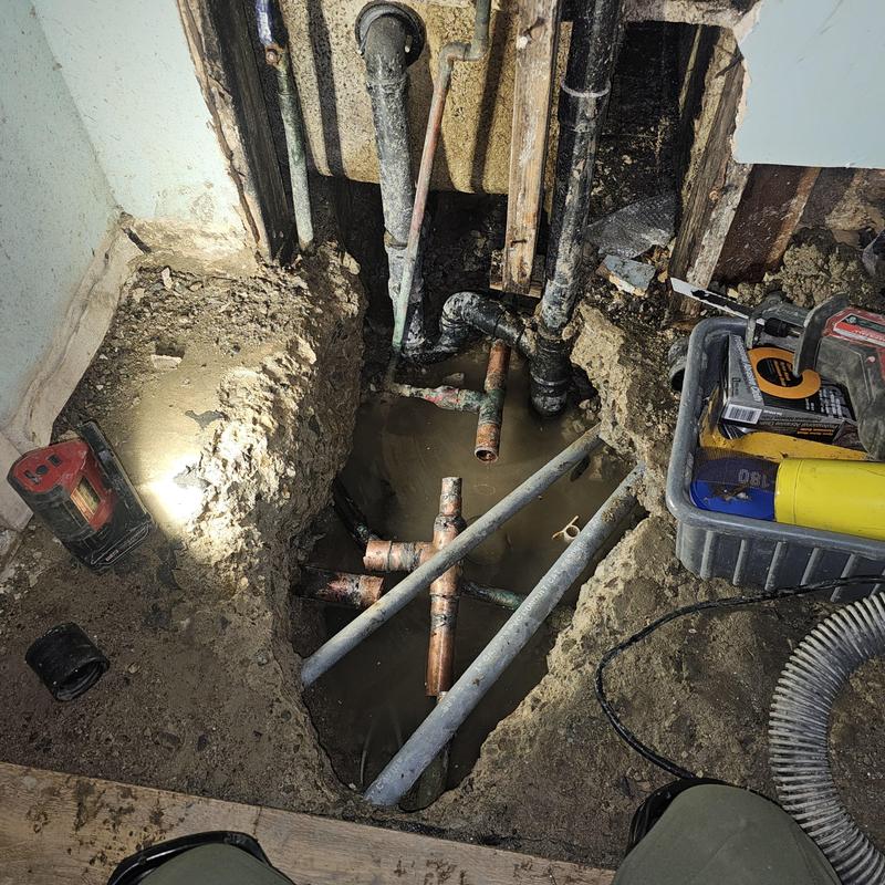 Copper slab water pipes in hotel repair site