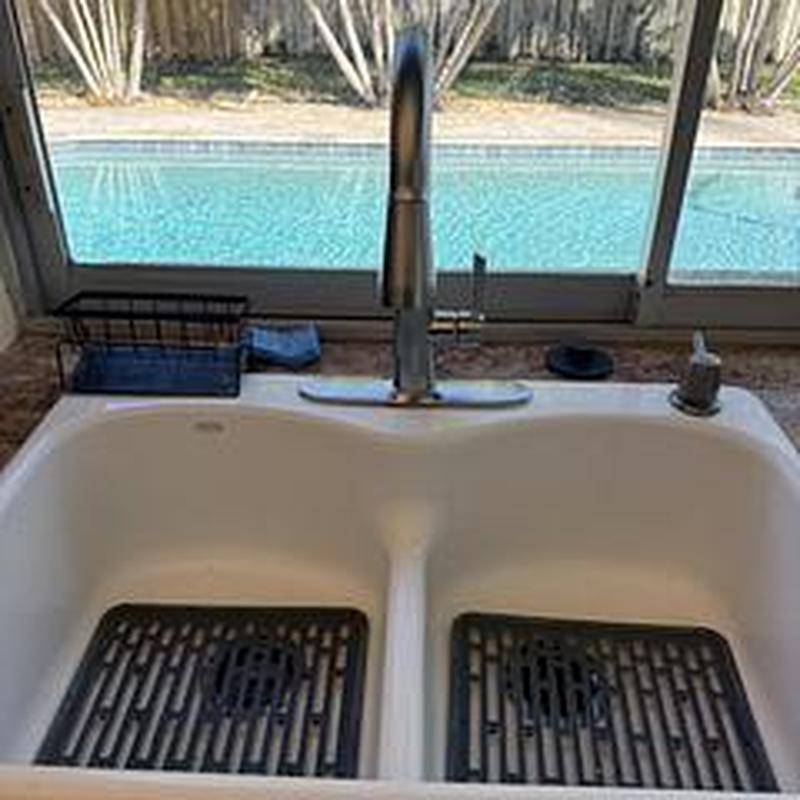 Kitchen sink faucet with hot water supply line installation