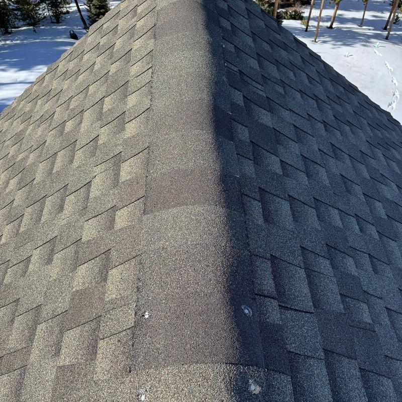 GAF Armorshield cap shingles on roof ridge
