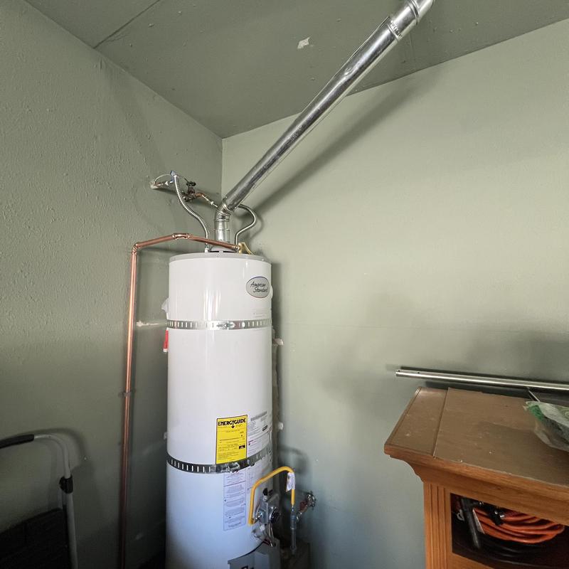 50-gallon water heater with new gas valve and vent