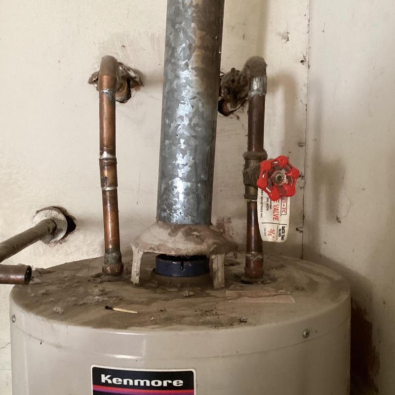 40 gallon gas water heater with red shutoff valve