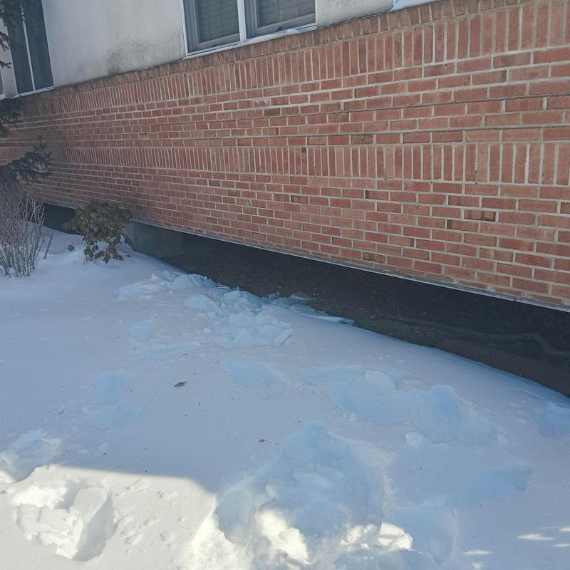 2-inch drain line excavation and inspection in snow-covered yard