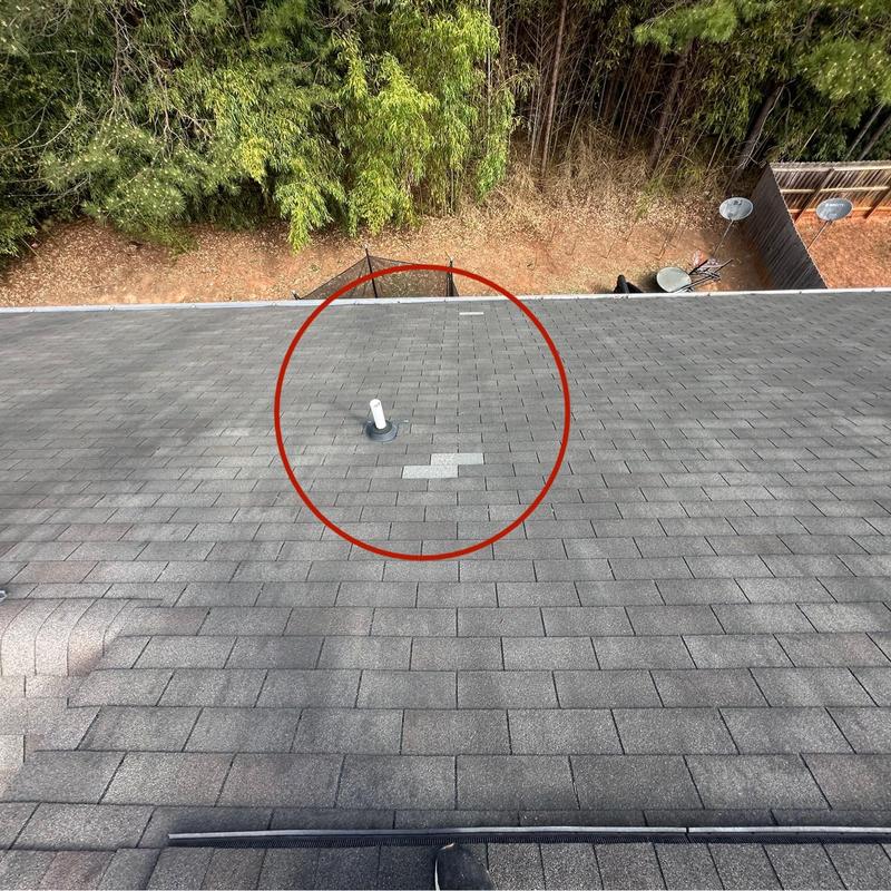 Pipe boot and surrounding roof decking damage