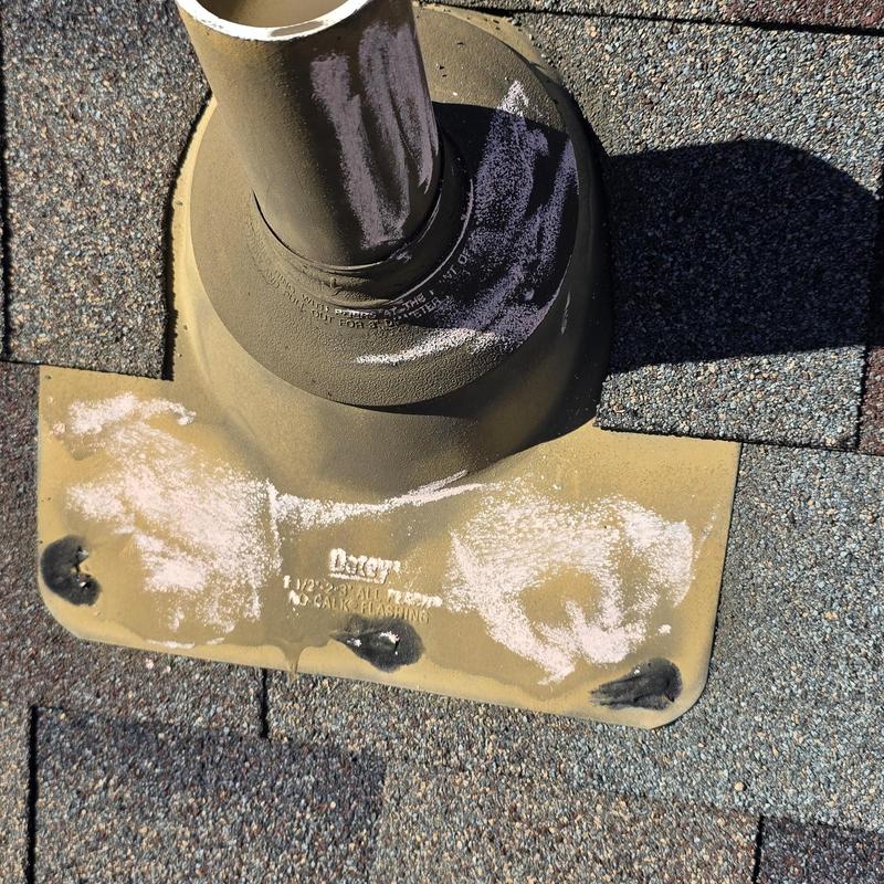 Roof vent pipe flashing with sealed base on shingles