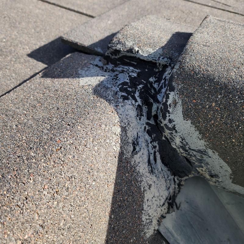 Tile roof ridge with sealing and broken tiles Tile roof ridge with sealing and broken tiles