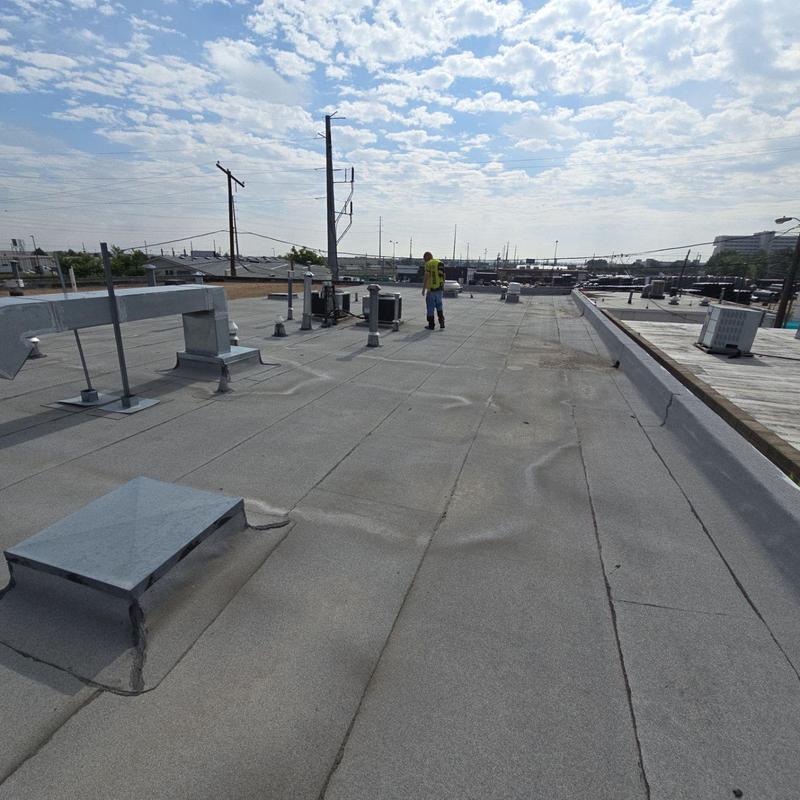 Flat roof with pipe jacks and puncture inspection Flat roof with pipe jacks and puncture inspection