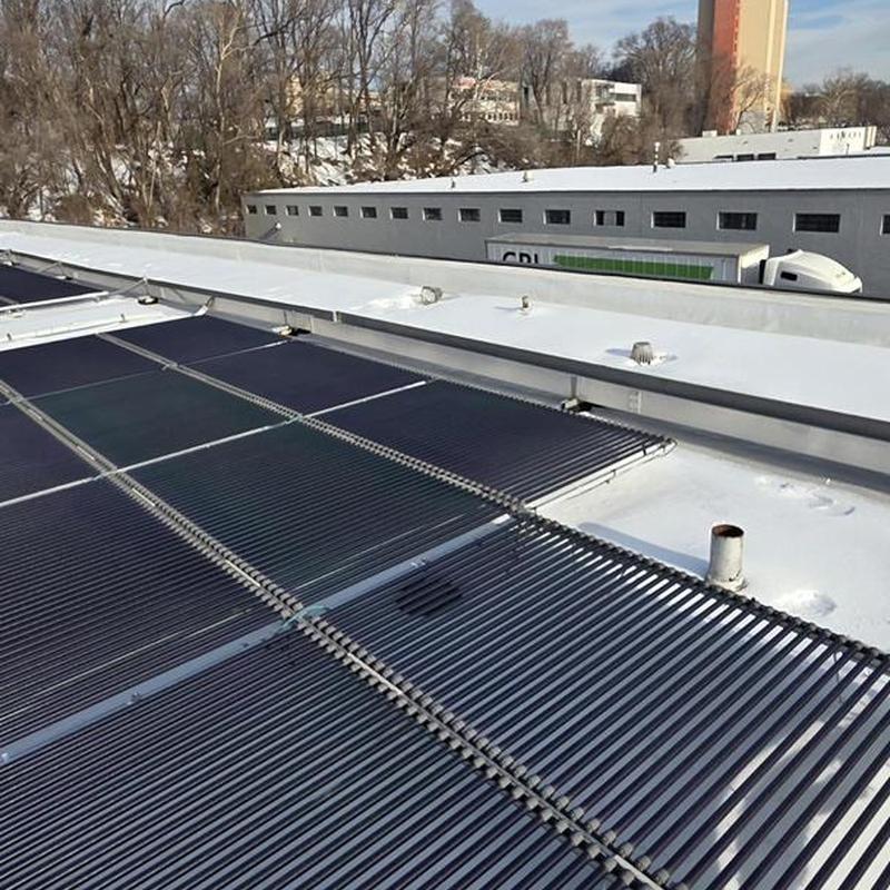 Roof drain pipe frozen blockage on warehouse roof