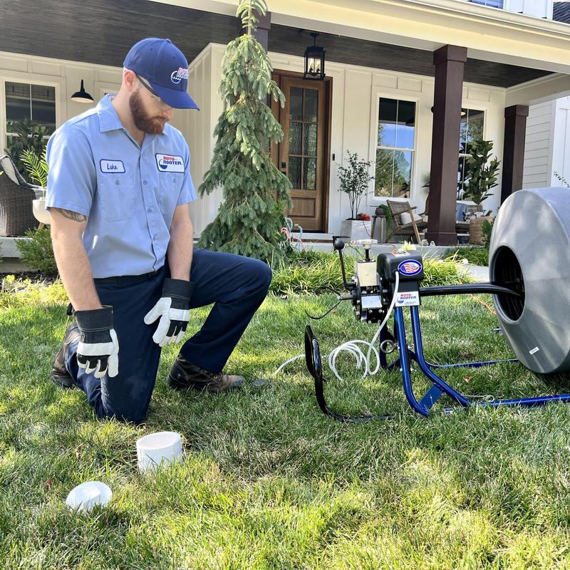 Sewerline camera inspection setup in yard