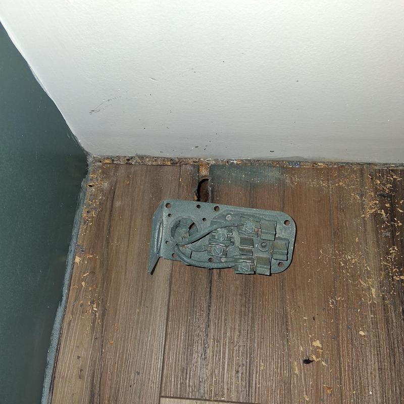 Trailer brick skirting access door installation site Trailer brick skirting access door installation site