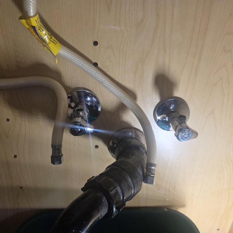 Angle stop valves and hoses under sink plumbing