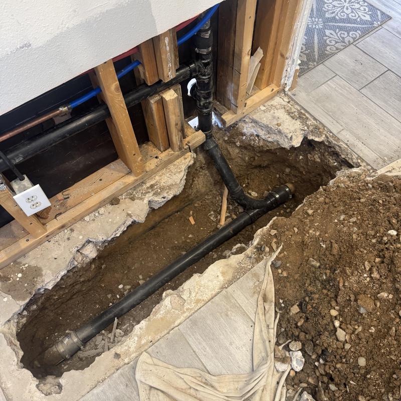 Kitchen sewer line excavation and replacement inside wall