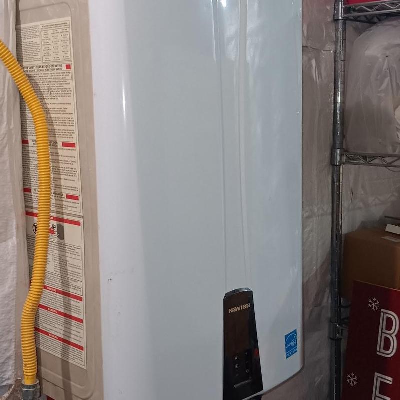 Navien tankless water heater installation in basement