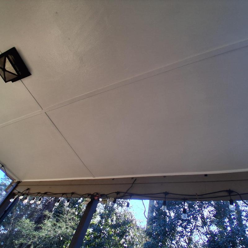 Porch ceiling plywood and trim with light fixture