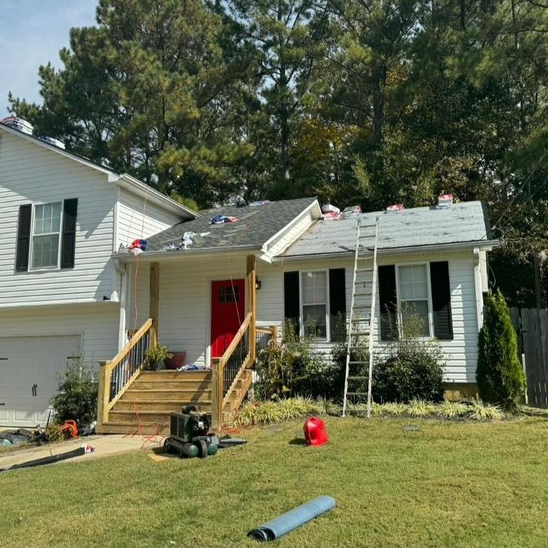 Asphalt shingle roof installation on residential home