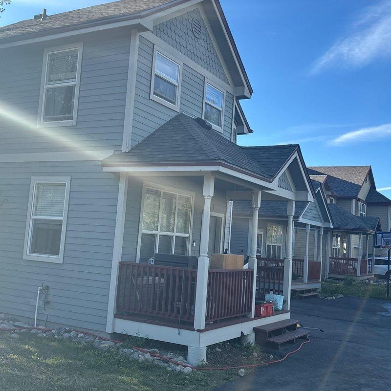 Owens Corning roof shingles with porch framework, Breckenridge