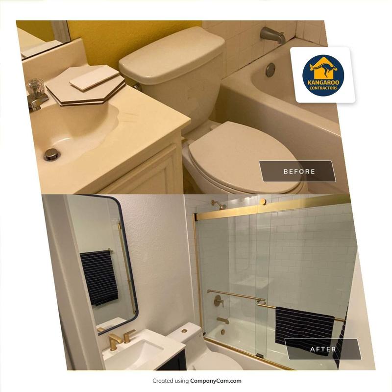 Brushed brass shower door and bathroom fixtures upgrade Brushed brass shower door and bathroom fixtures upgrade