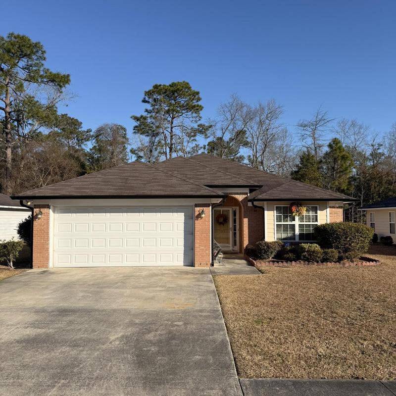 Damaged soffit on right side of house exterior