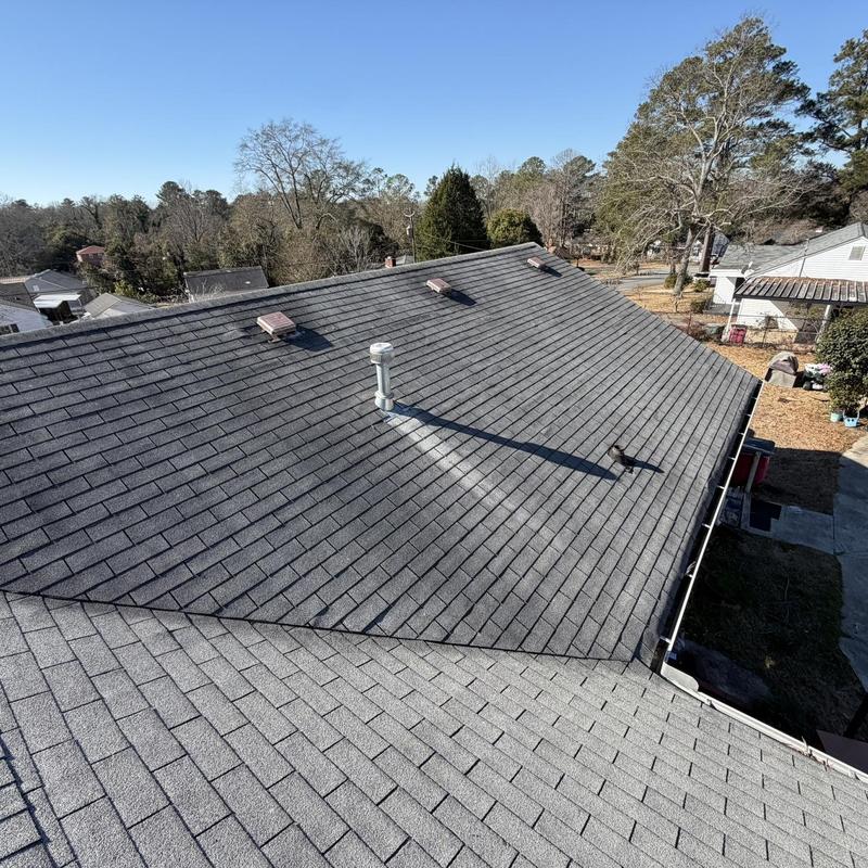 Asphalt shingle roof needing full replacement, one story house