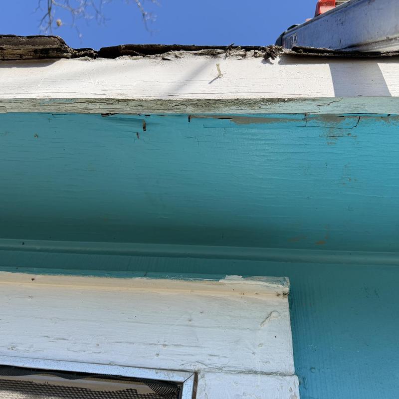 Fascia and soffit with peeling paint and damage